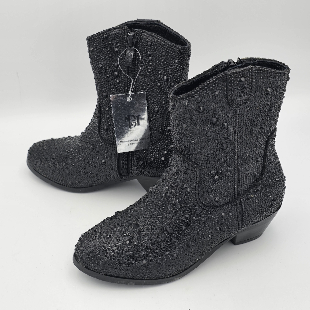 NWT Badgley Mischka Girls’ Sparkly Cowgirl Boots, Black Rhinestones - Picture 8 of 16
